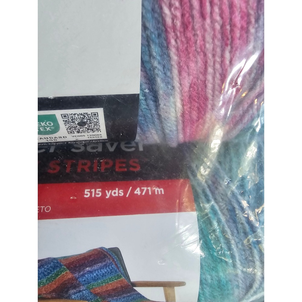 Red Heart Super Saver Stripes Yarn Lollies Pink Blue Teal 10oz Medium 4 - Picture 2 of 6
